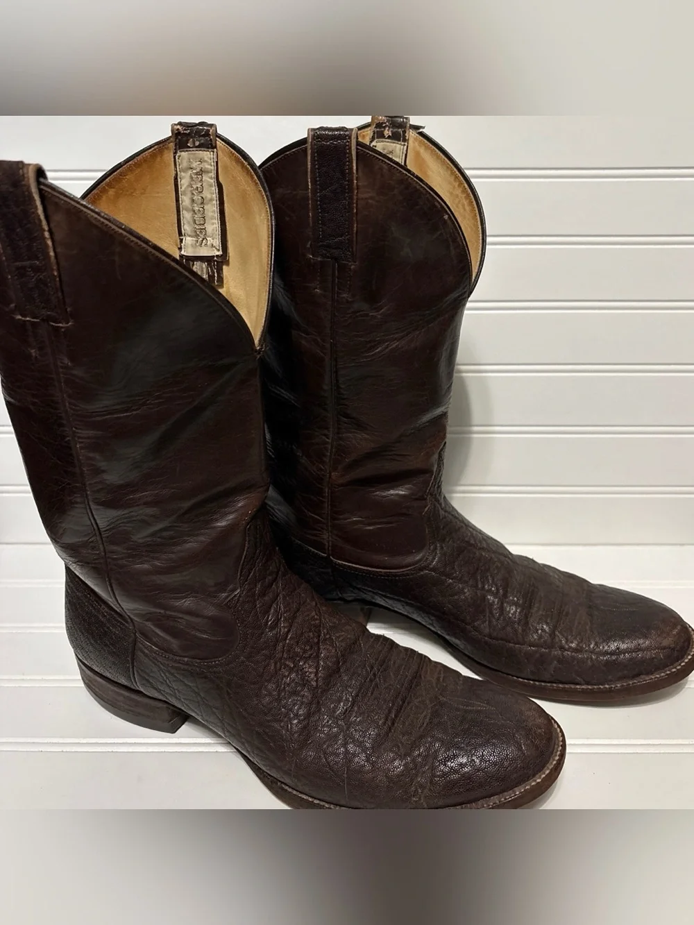 MERCEDES BOOT CO Exotic Leather Brown Vintage Cowboy Boots Mens Size 12
